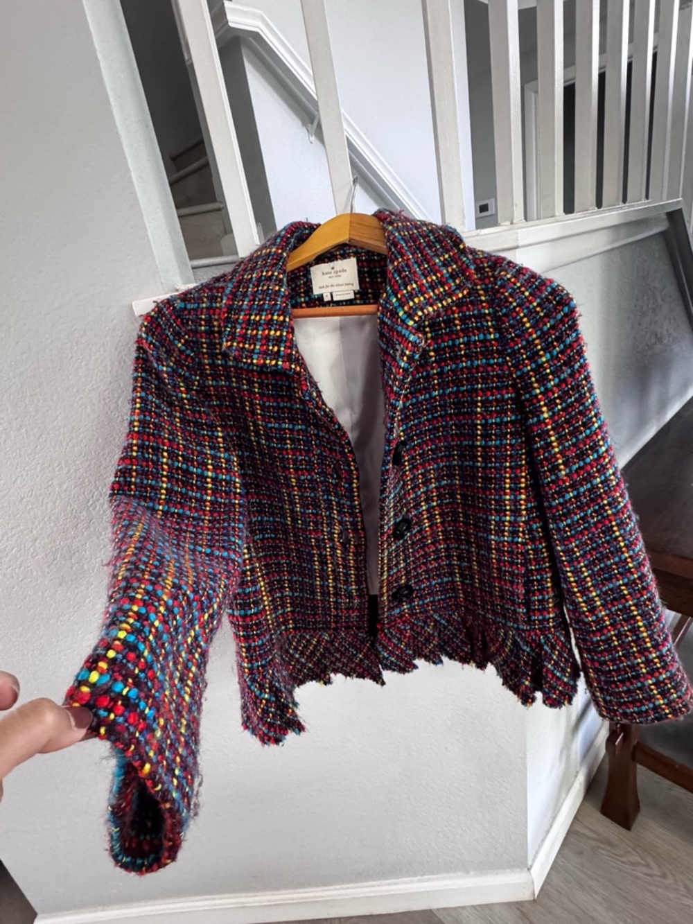 kate spade Multicolor Tweed Fringe Hem Jacket